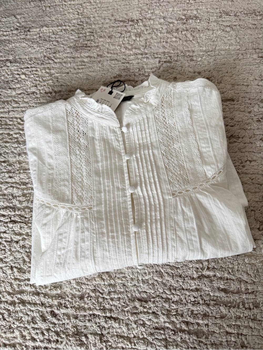 White Pintuck Lace Front Blouse